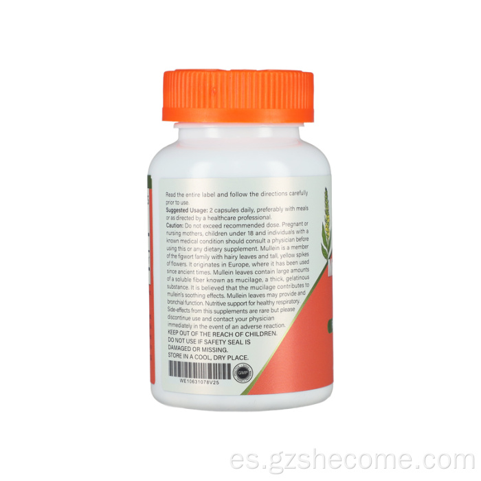 Cápsulas de extracto de mulleina Cápsulas de pulmón Cleanse Detox Suplemento